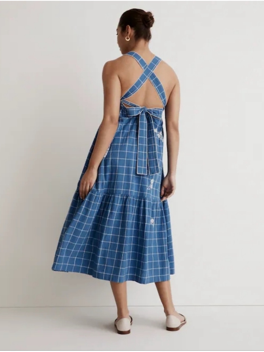 Madewell Blue Checked Embroidered Maxi Dress - Picture 2 of 7